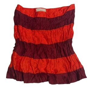 Ann Taylor Loft Womens Strapless Smocked Tube Top Orange Burgundy Striped Size 8